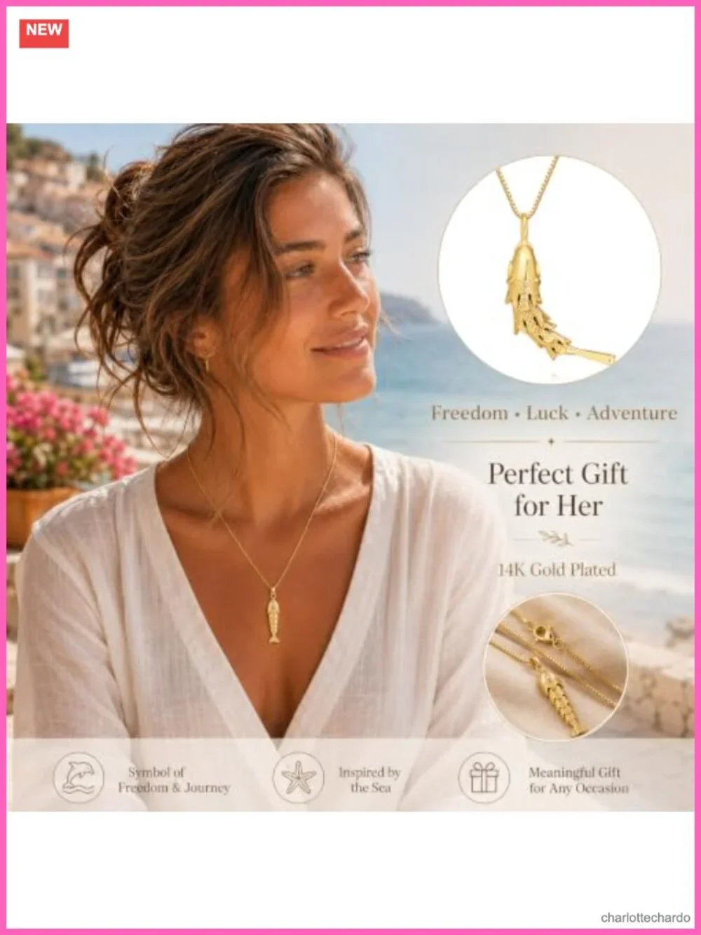 Dainty Fish Pendant Necklace 14k Gold Plated Ocean Fish Charm Layering